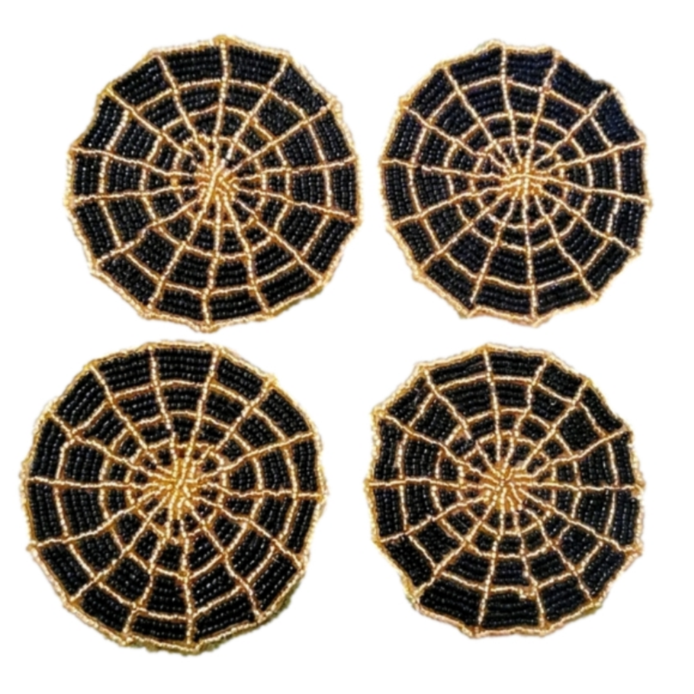 Haunted Manor Spider Web Beaded Coaters, set of 4
